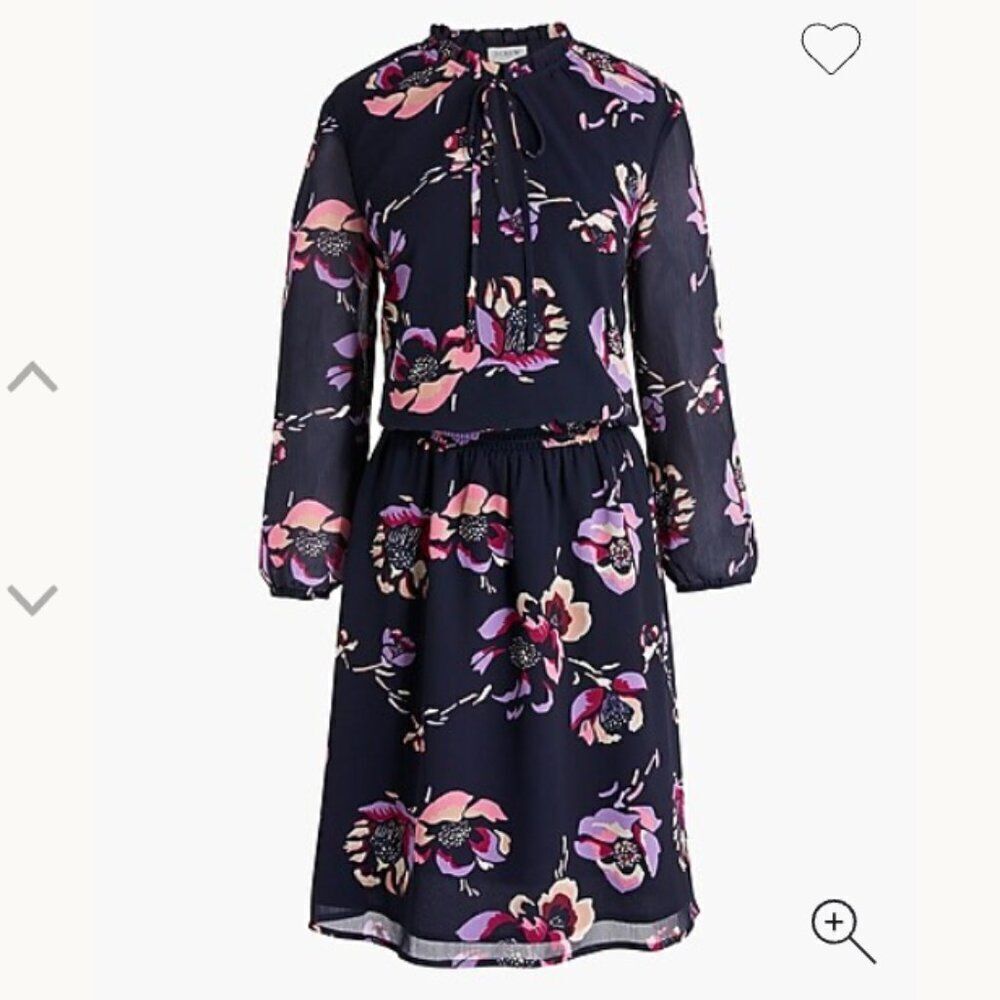 J. Crew Factory AK912 Navy Blue Floral Smocked-waist Dress size XS NWT
